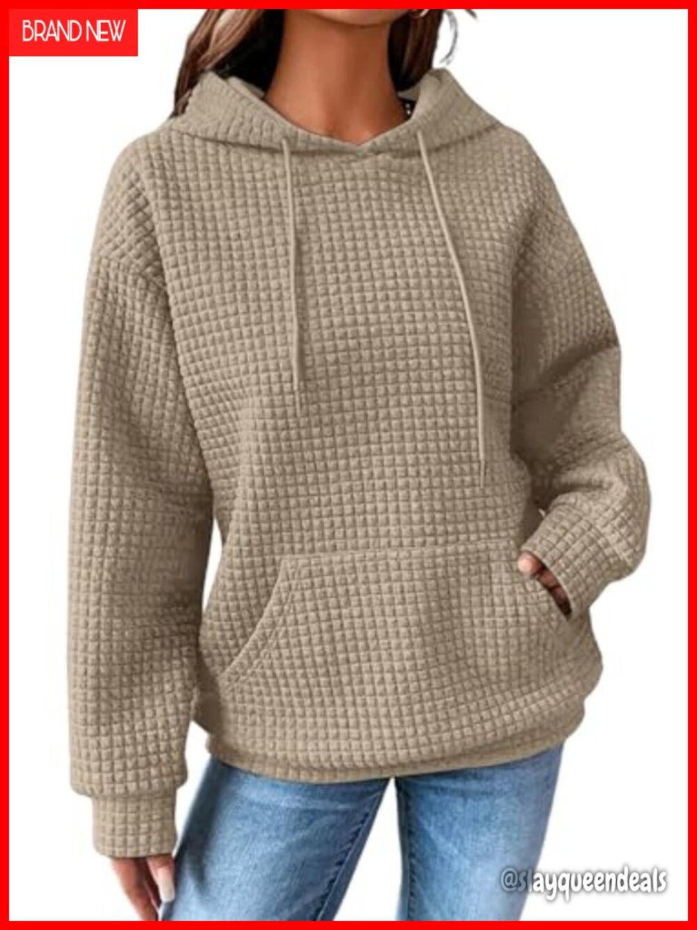 Women's Waffle Hoodie Pullover Long Sleeve Sweatshirt